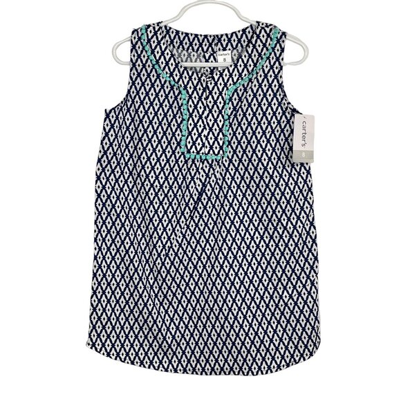 Carters Girls Dress Sundress Size 8 Navy White Cotton Sleeveless NWT - Picture 1 of 13